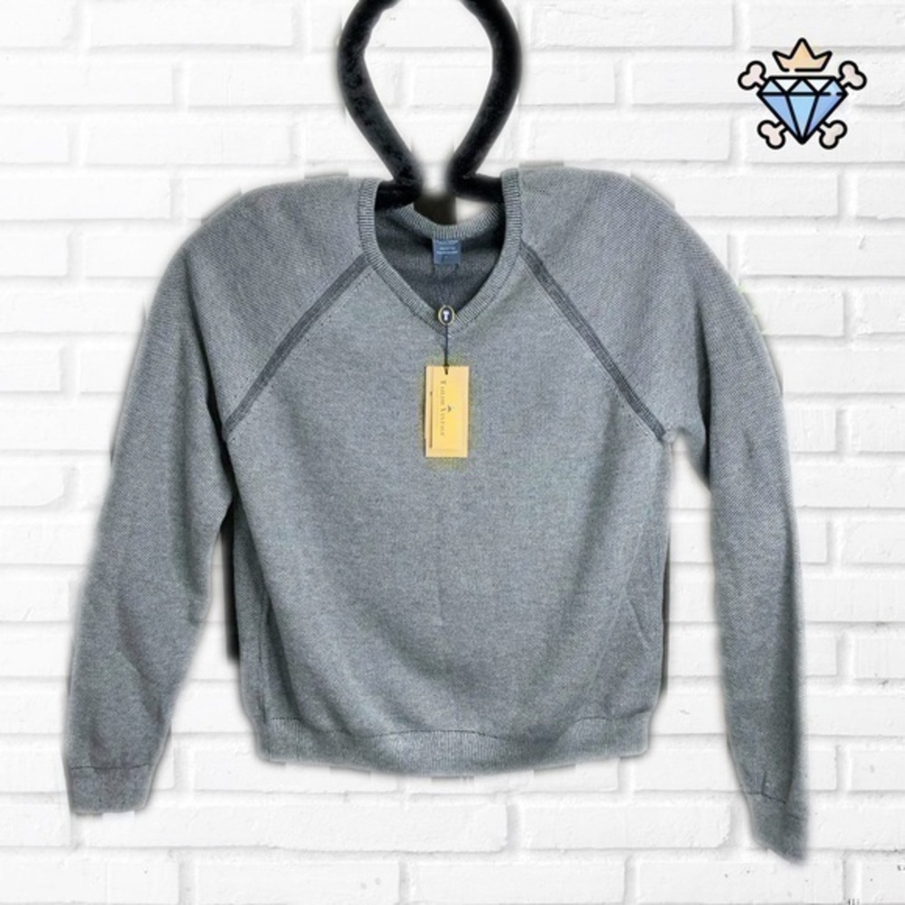 TAILOR VINTAGE REVERSIBLE V NECK MENS GRAY SWEATER SIZE LARGE COMBED COT…